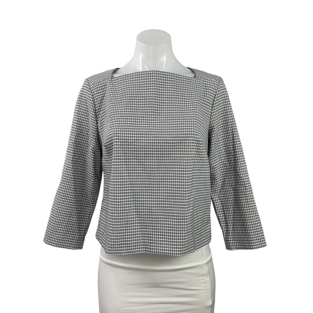 Rachel Zoe Women's Gray Plaid Long Sleeve Boat Neck Zip Work Blouse Top Size S